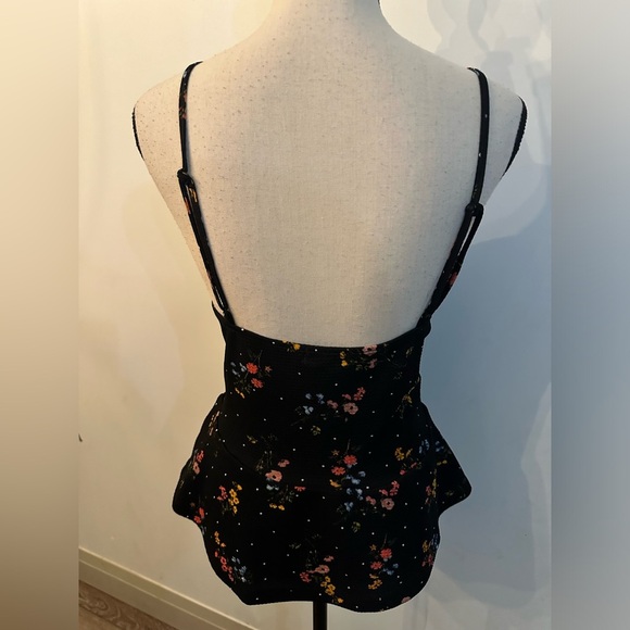 Stella Tweed black bow cutout crop top blouse adjustable straps floral print SZM - Picture 3 of 6